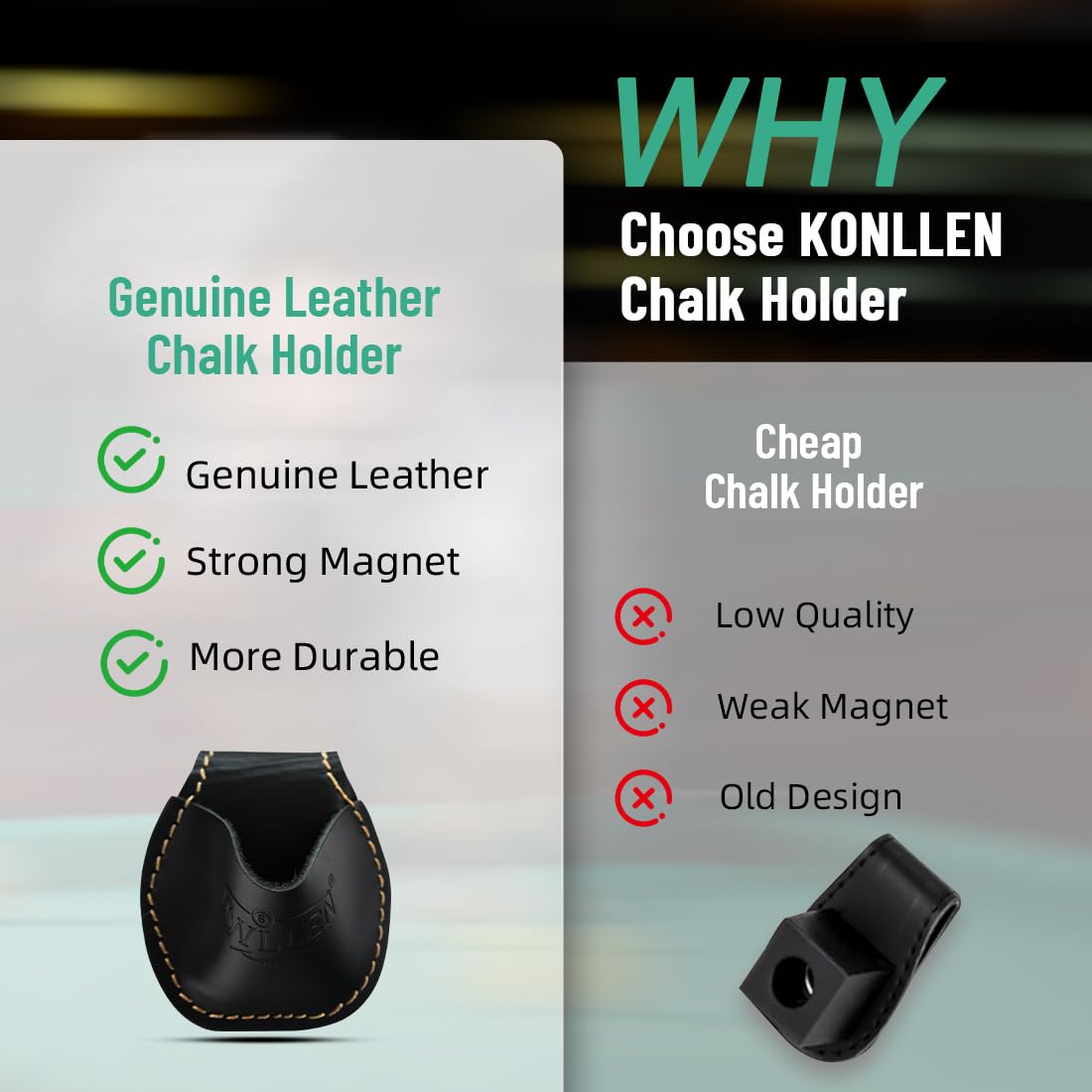 KONLLEN Billard Cuir Porte-Craie Sac Poche Snooker Piscine Accessoires
