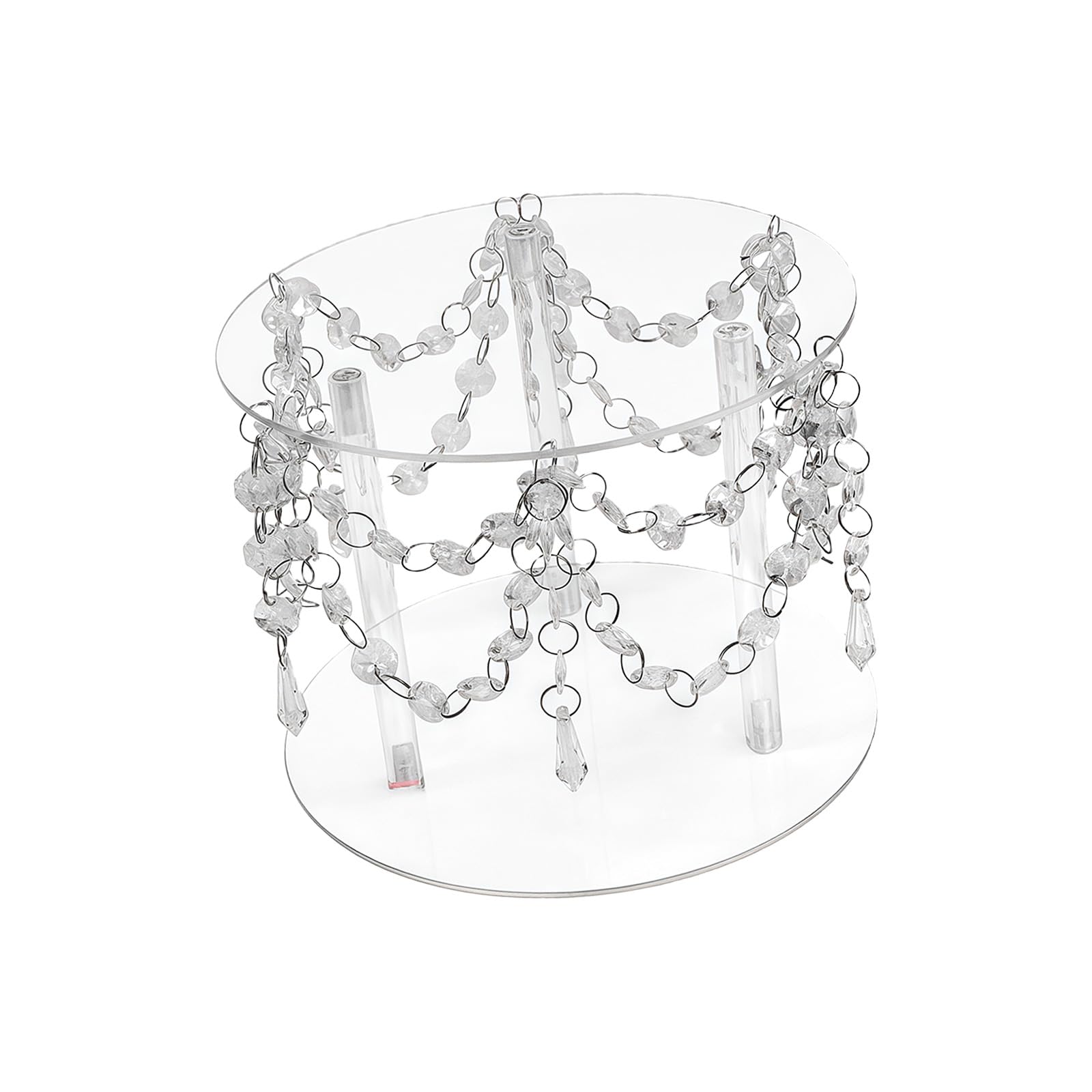 Shatter Resistant Clear Acrylic Dessert Display Cake Stand with Beads Showcasing Baking Goods At Various Social Event Crystal Chandelier Cake Stand