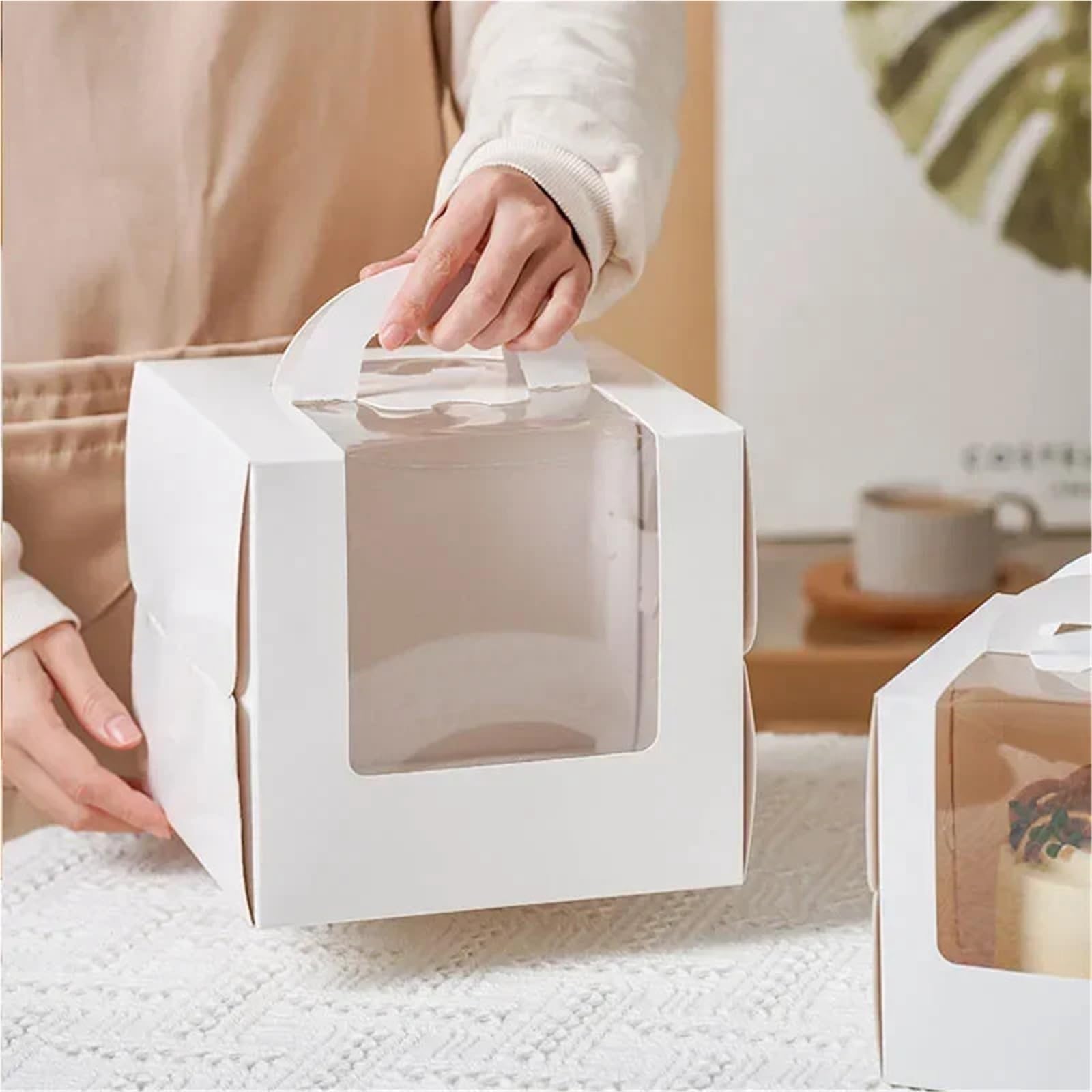 Caja embalaje 10pcs White Cake Box With Handle DIY Paper Boxes For Muffin Dessert Packaging Baking para tartas(15x15x15CM)