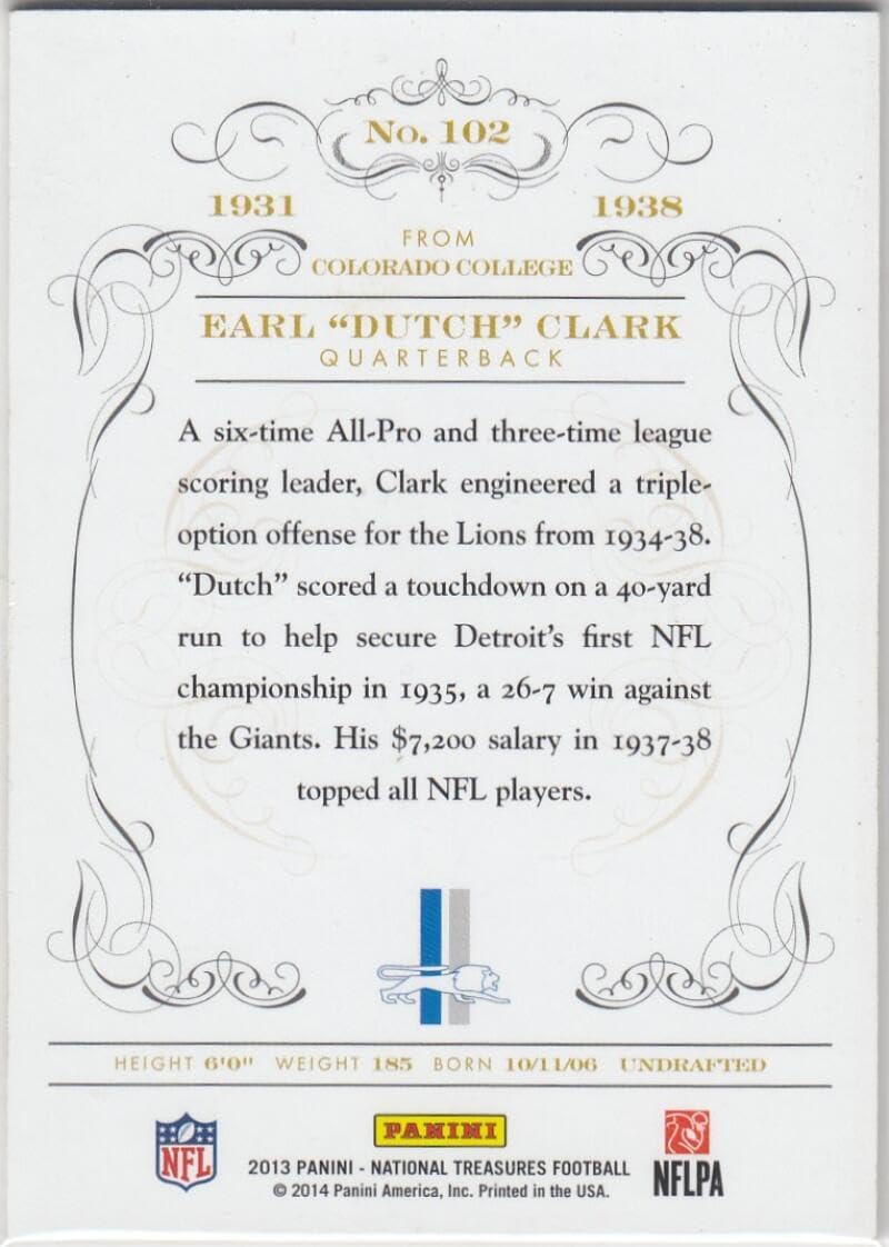 Football Trading Card 2013 Playoff National Treasures Legends #102 Earl Clark EX/NM 36/50 Lions