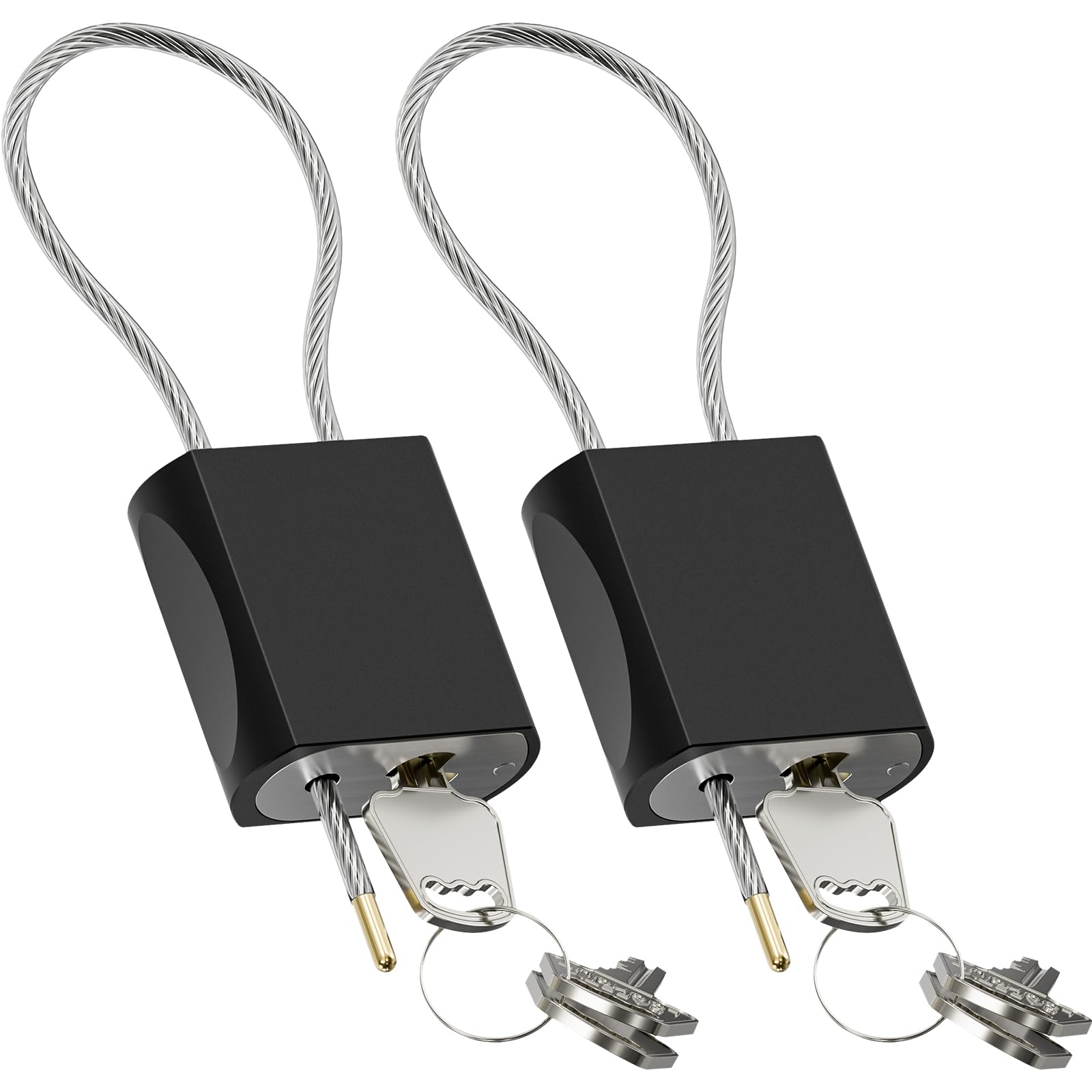 Cable Padlock Free Adjustable Lock 3 Keys, 1.15ft/0.35m Black 2Pcs
