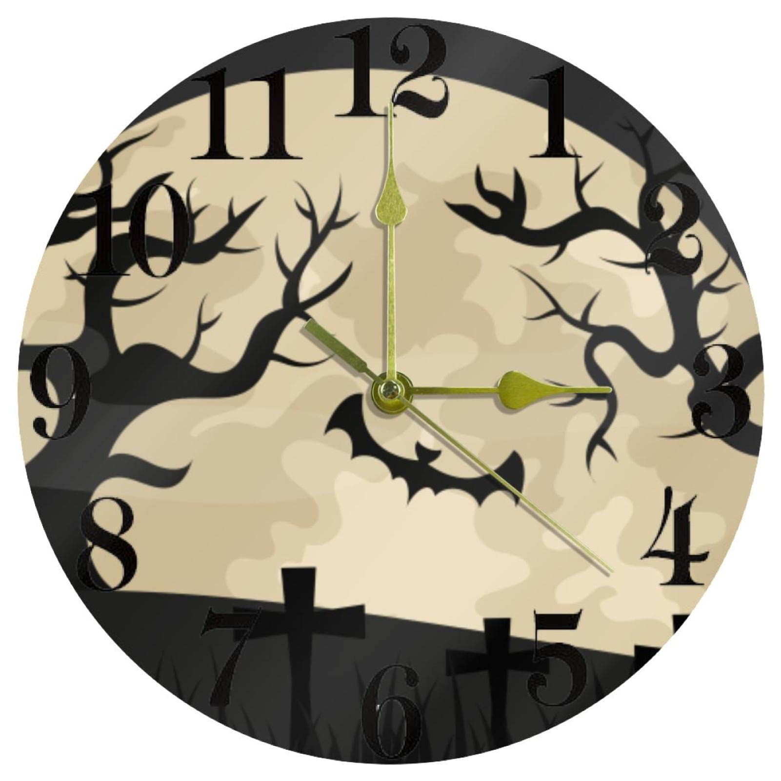Horloge murale de nuit d'Halloween ronde à piles sans tic-tac 25cm