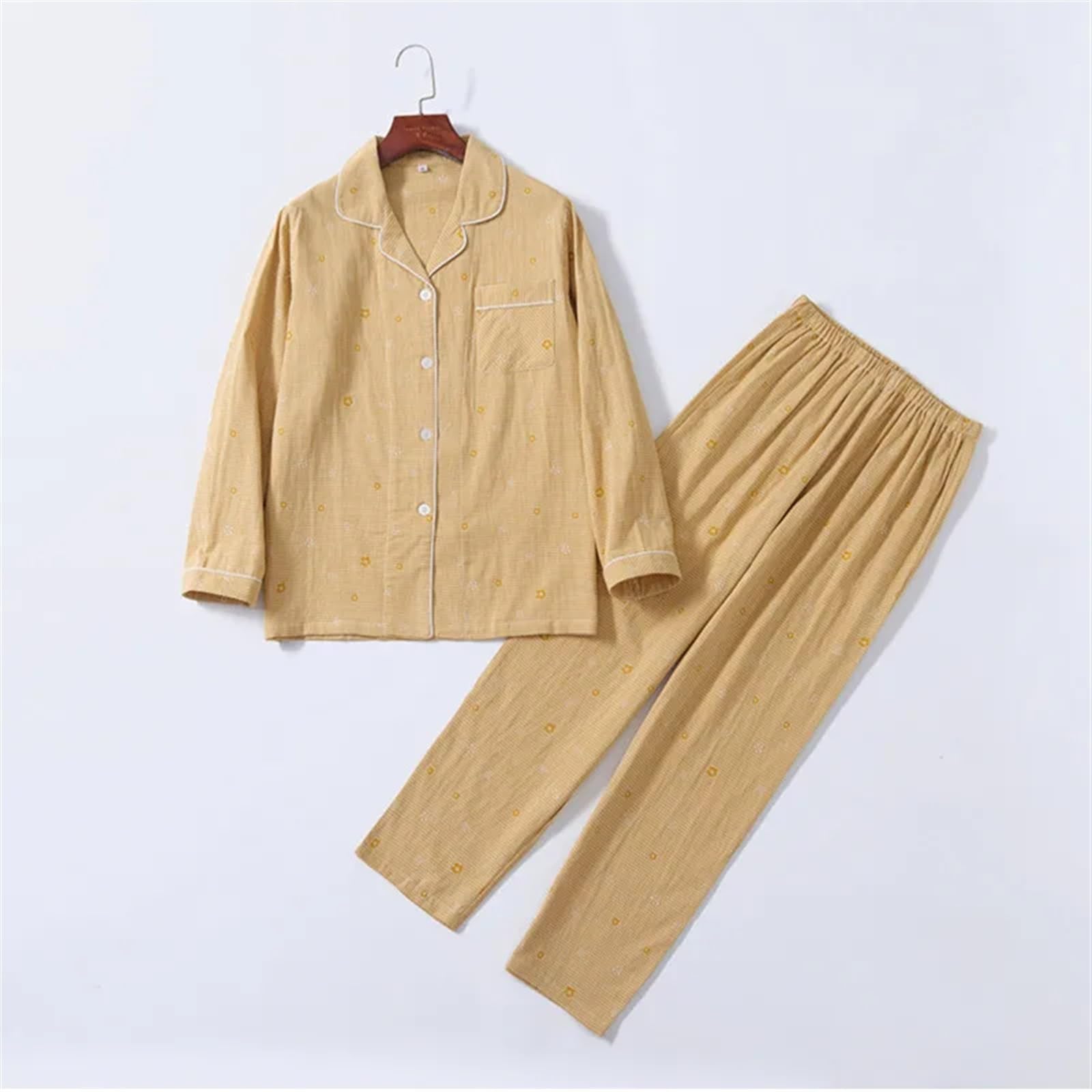 Conjunto de Pijama para Mujer Conjunto de Pijamas algodón for Primavera y otoño, Pantalones Manga Larga Jacquard, Traje for casa Informal, S-2XL for Mujer, Conjunto Talla Grande para Mujer