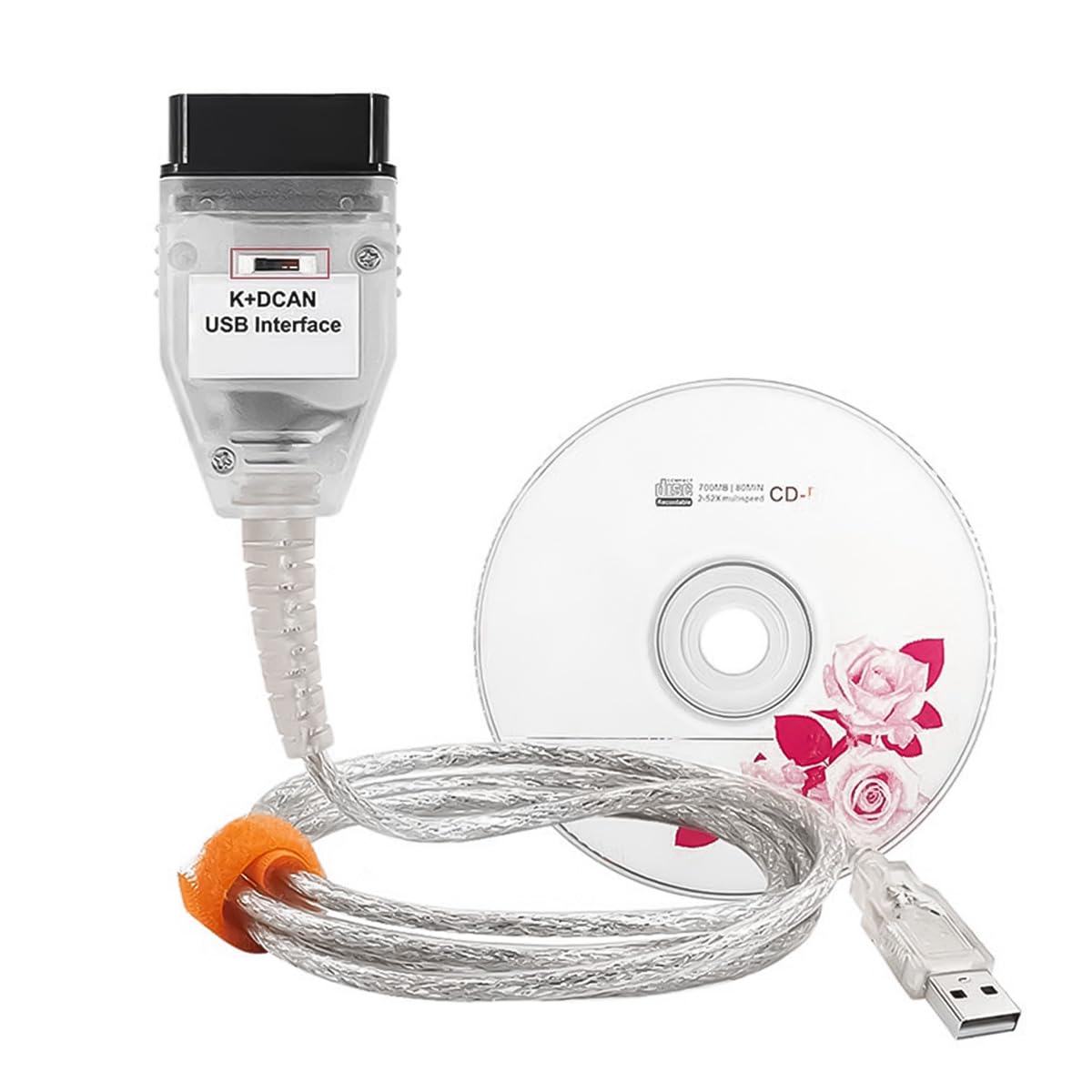 Namvo K+Dcan Câble USB avec Interrupteur pour Outil de Diagnostic de châssis série E Câble OBD2 Compatible Fonctions de Lecture et de réinitialisation des défauts