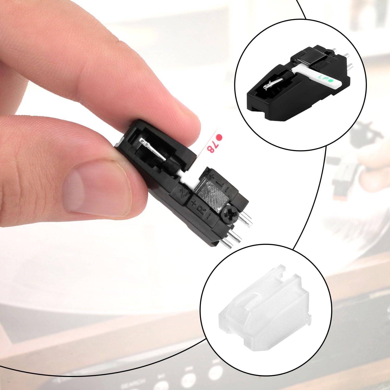 Turntable Cartridge Replacement, 1.23x0.71 Inch Turntable Cartridge Stylus with Dual Side Red and Blue Diamond Tip Phonograph BSR Needle Record Player Compatible with LP and 78 Vinyl Record Players image 4