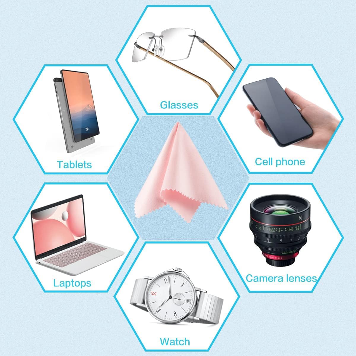 Paño de limpieza para gafas, paquete de 12 toallitas de microfibra para gafas, toallitas para gafas de sol para vidrio, joyas, pantalla, cámara, sin pelusas, grosor de 5 x 6 pulgadas (rosa, 5 x 6)