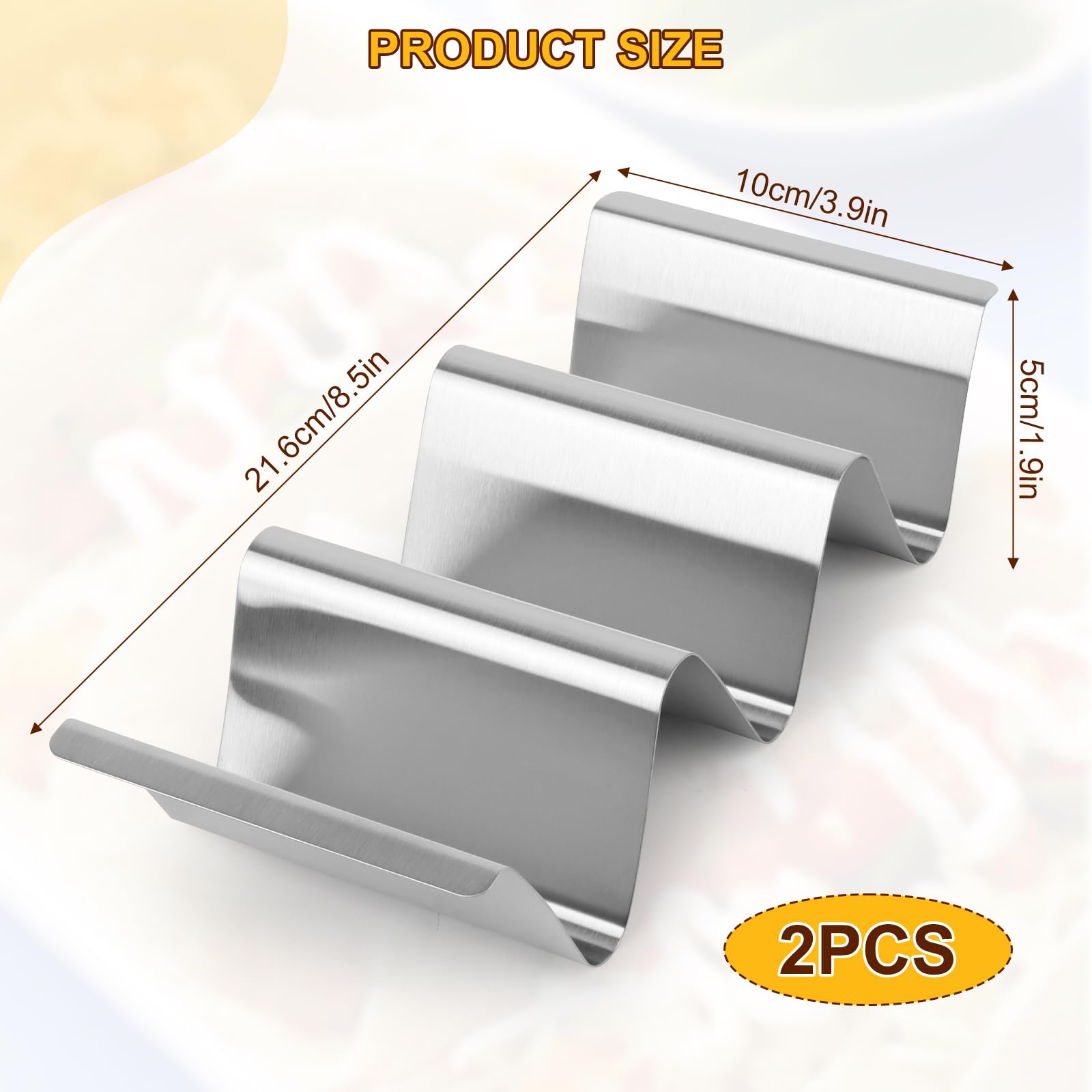 Set di Porta Tacos da 2 Pezzi Supporto per Tacos in Acciaio Inossidabile, Vassoi per Tacos, Porta Tacos in Metallo, Supporto per Taco con Maniglie in Acciai Inox per Tacos, Saucisses Grillées, Crêpes