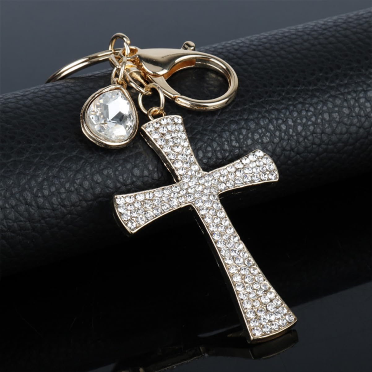 CALLARON Kreuz Schlüsselanhänger Kreuz Für Auto Auto-schlüsselanhänger Glänzender Schlüsselanhänger Schlüsselbund Kreuzschlüsselhalter Kreuz Charme Strasssteine Golden