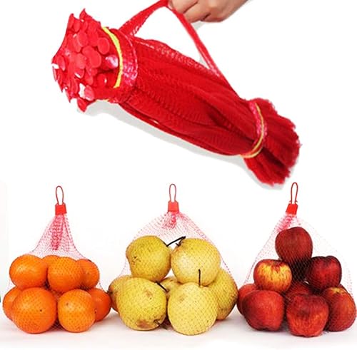 Miniatura 3 de Paquete de 100 redes de nailon de malla de 20 pulgadas con cierres estilo bucle, red de malla de nailon reutilizable roja para productos de