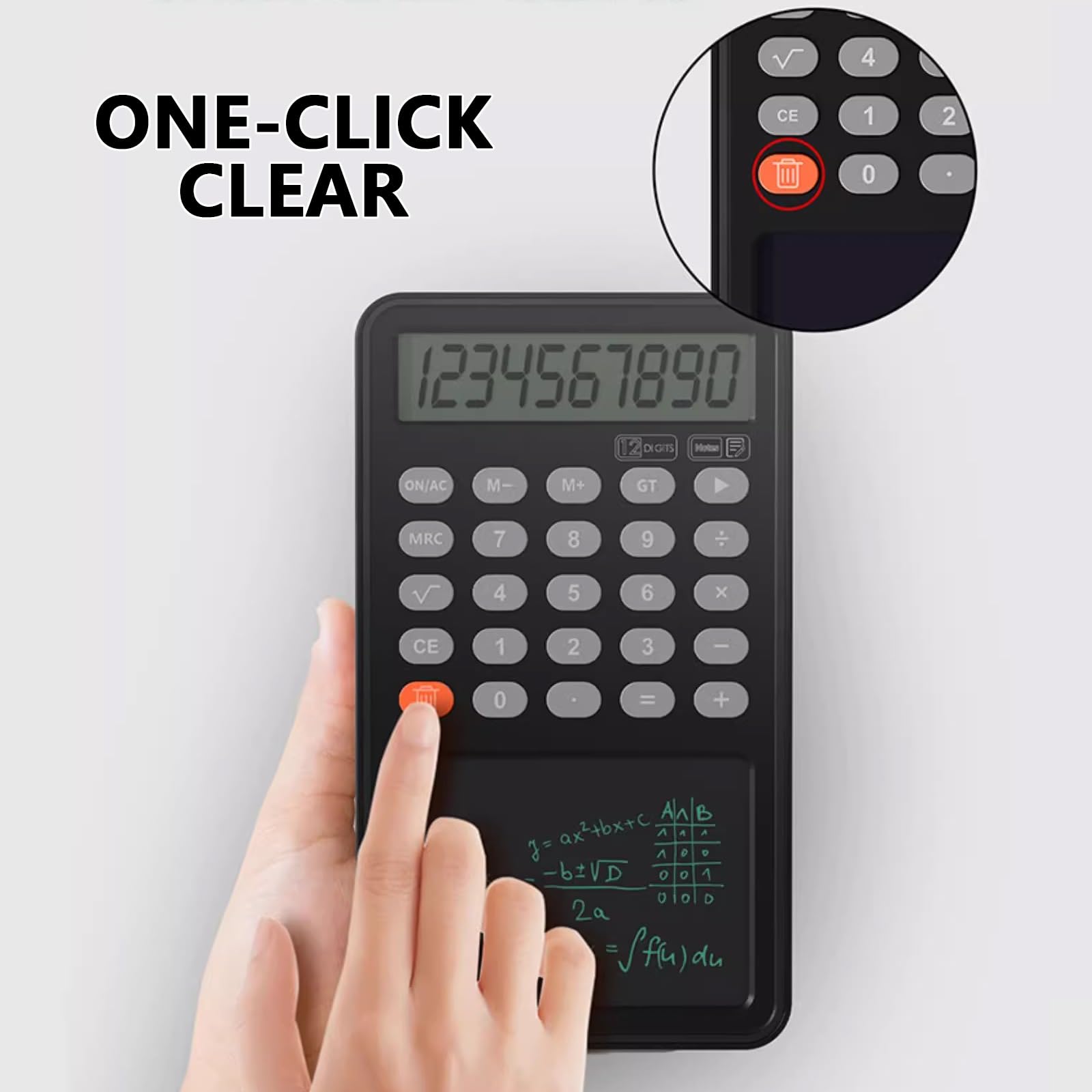 Calcolatrice scientifica con blocco di scrittura cancellabile, display a 12 cifre, per ufficio, casa, scuola, design compatto