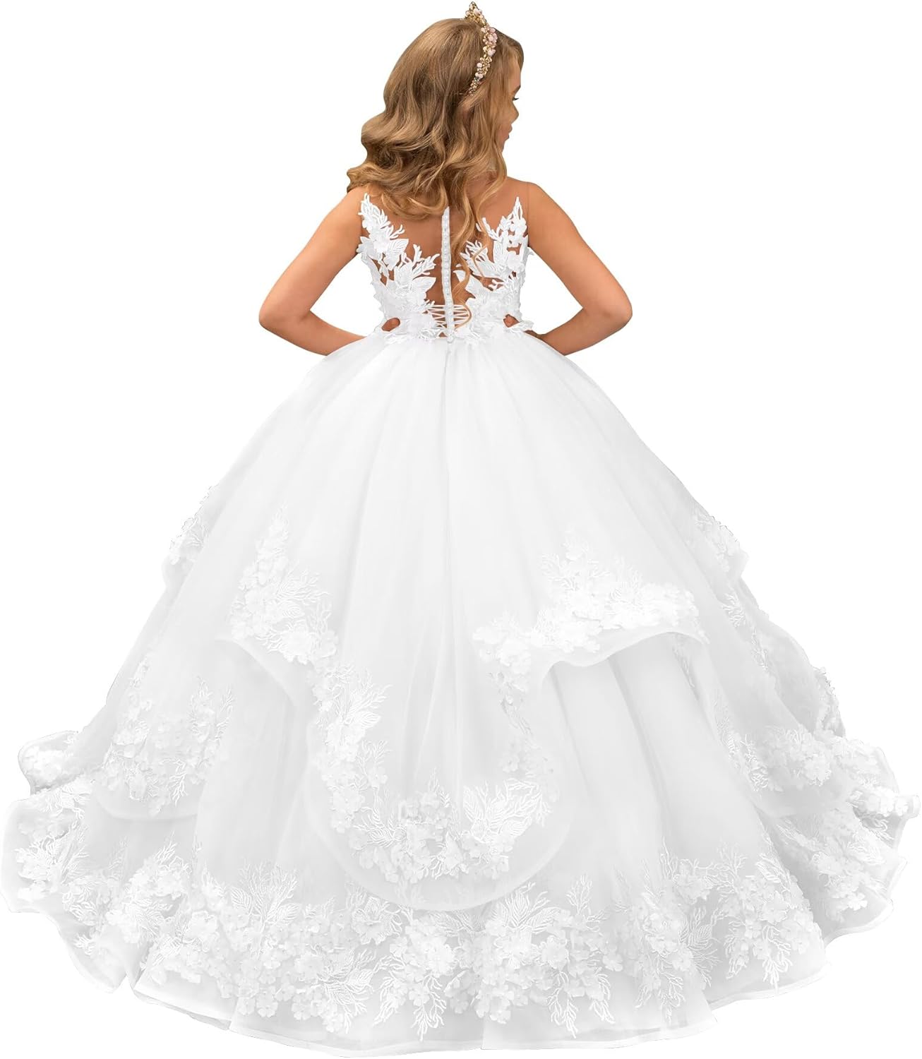 Flower Girl Dresses for Wedding Floral Appliques Girls Princess Pageant Ball Gown Tulle First Communion Dress