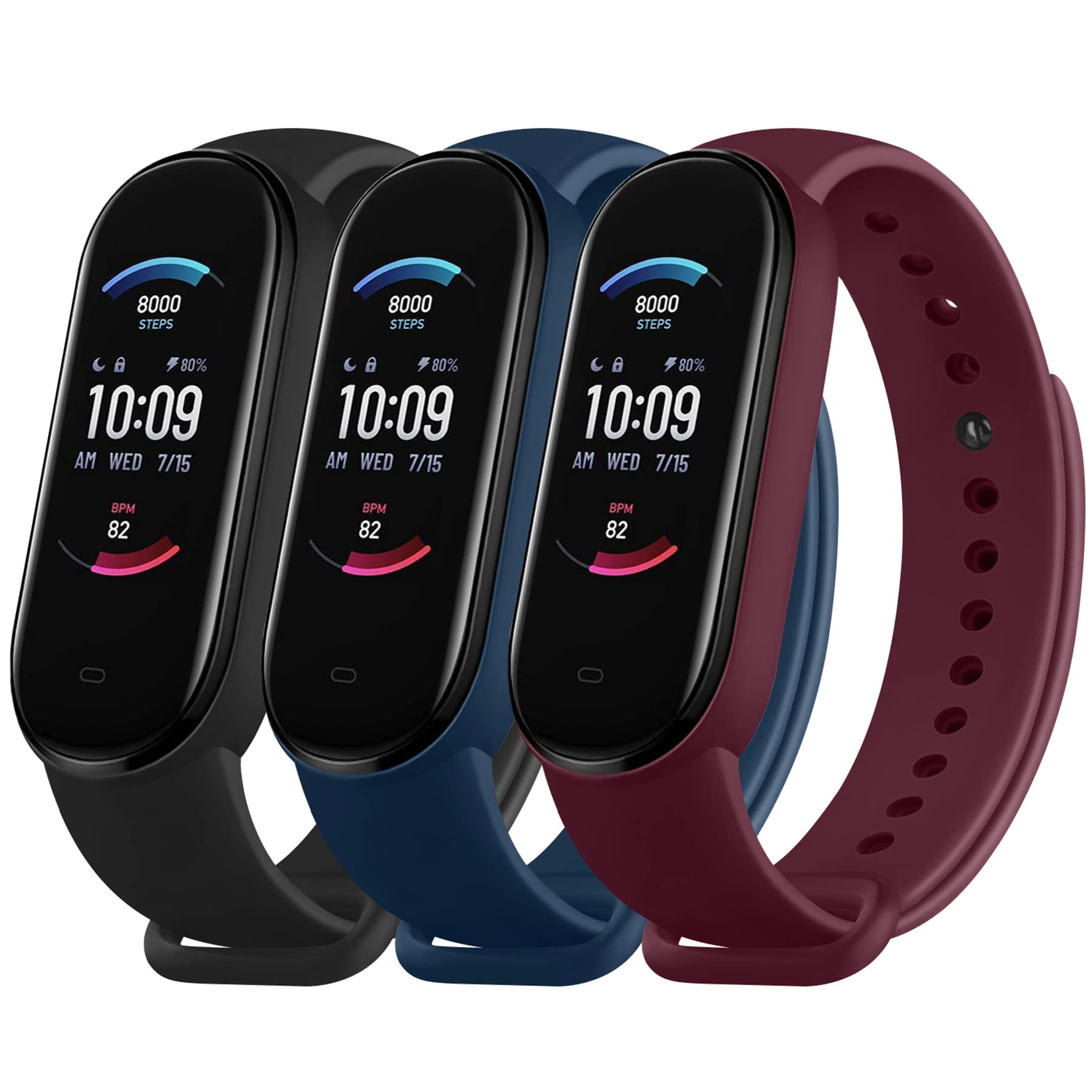 3Pcs Straps for Xiaomi Mi Band 6 & Xiaomi Mi band 5, Soft Silicone WaterProof Sport Bracelets for Xiaomi Mi Band 6 & Xiaomi Mi band 5 Women Men (Black/Navy Blue/Wine Red)