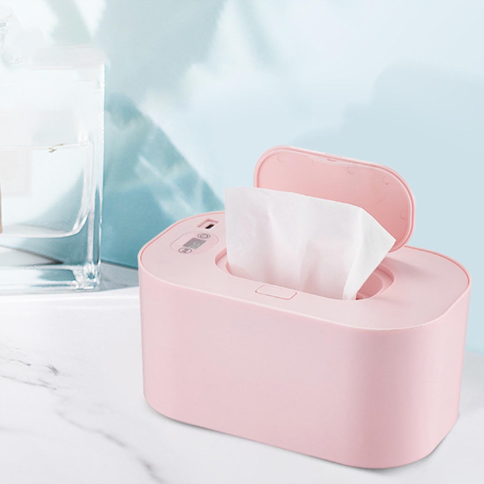 perfk Tragbarer USB-Feuchttuchwärmer, Beheizte Feuchttuchbox Baby-Feuchttuchwärmer, Heimgebrauchs-Feuchttuchwärmer Servietten-Heizbox, ROSA