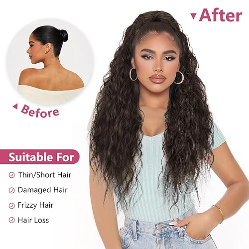 Miniatura 2 de ALXNAN Cola de caballo con clip de garra, extensión de cola de caballo marrón oscuro de 26 pulgadas para mujer, extensiones de cabello sintético