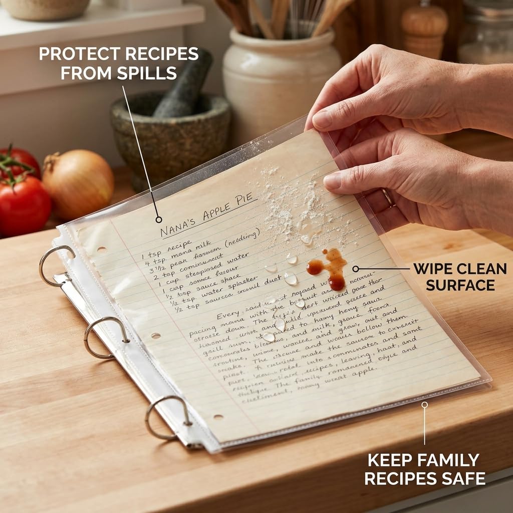Rubex Protectores de hojas transparentes de 21,6 x 28,9 cm, fundas de plástico reforzadas, 11 agujeros, para carpetas de 3 anillas de carga superior, 23,5 x 28,6 cm (100 hojas)