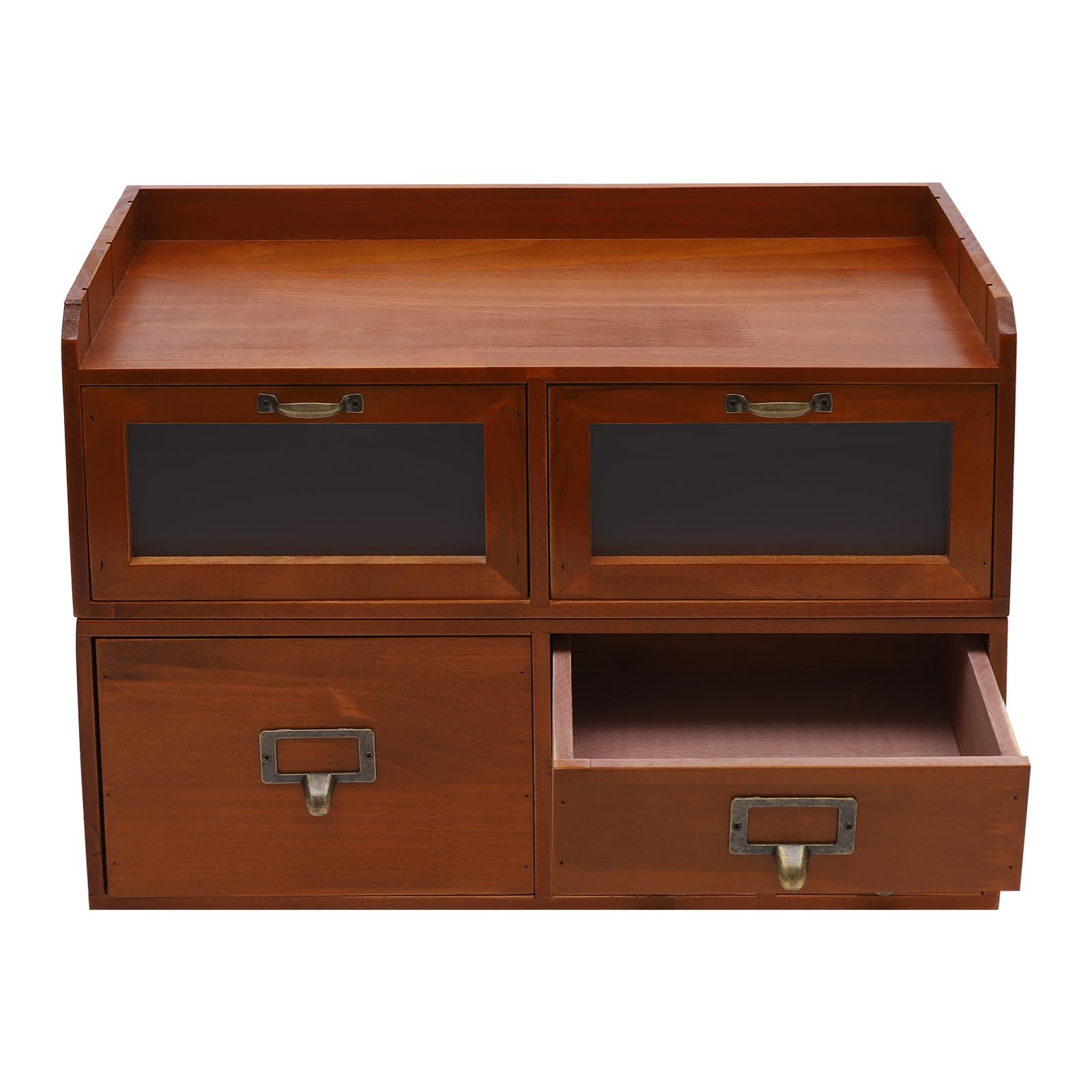 Organizer da scrivania a 6 cassetti, in legno di pino, 47 x 22 x 32 cm, marrone | Cassettiera vintage in acrilico trasparente, per cancelleria, cosmetici, gioielli e piccoli oggetti di uso quotidiano