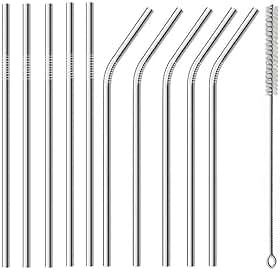 Canudo Inox Reutilizável Ecológico 10 Unidades 5 Retos 5 Curvos + Escova