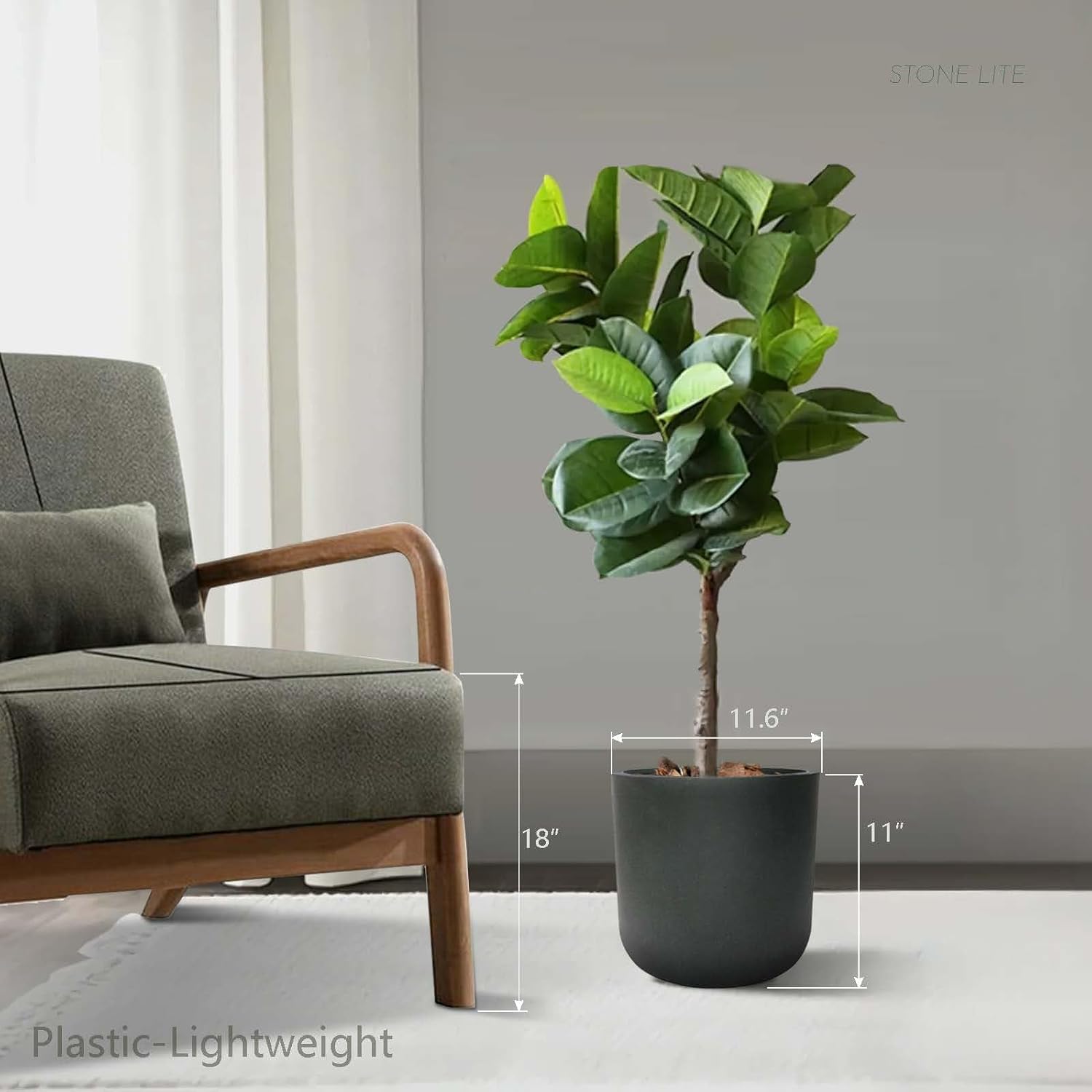 11 Inch Plant Pot, Modern Black Plastic Planter with Drainage Hole & Plug, Lightweight Weather Resistant Cylinder Flower Pot for Indoor Outdoor Use, Matte Black, 11" H x 11.6" Dia