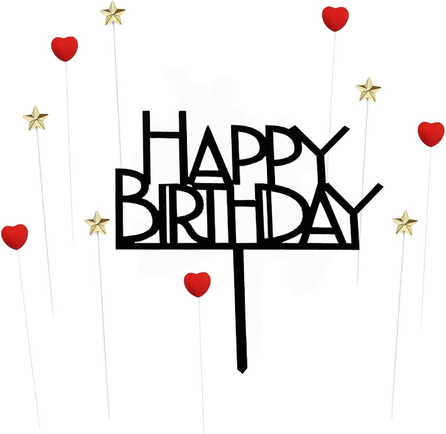 Happy Birthday Cake Topper Birthday cake Topper Decoration Supplies (Black A)
