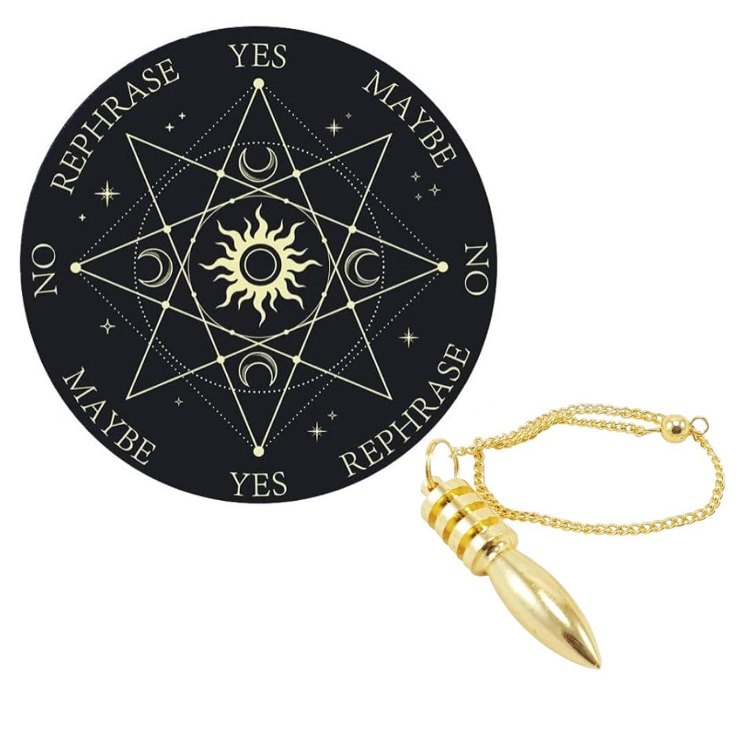 TREEMAISON Vastu Black DOWSING Board (Size- 6inch) Metaphysical Message Board with Brass Pendulum (Pendulum Assorted) Acrylic Divination Board| Spirit Board | Pendulum Dowsing Board
