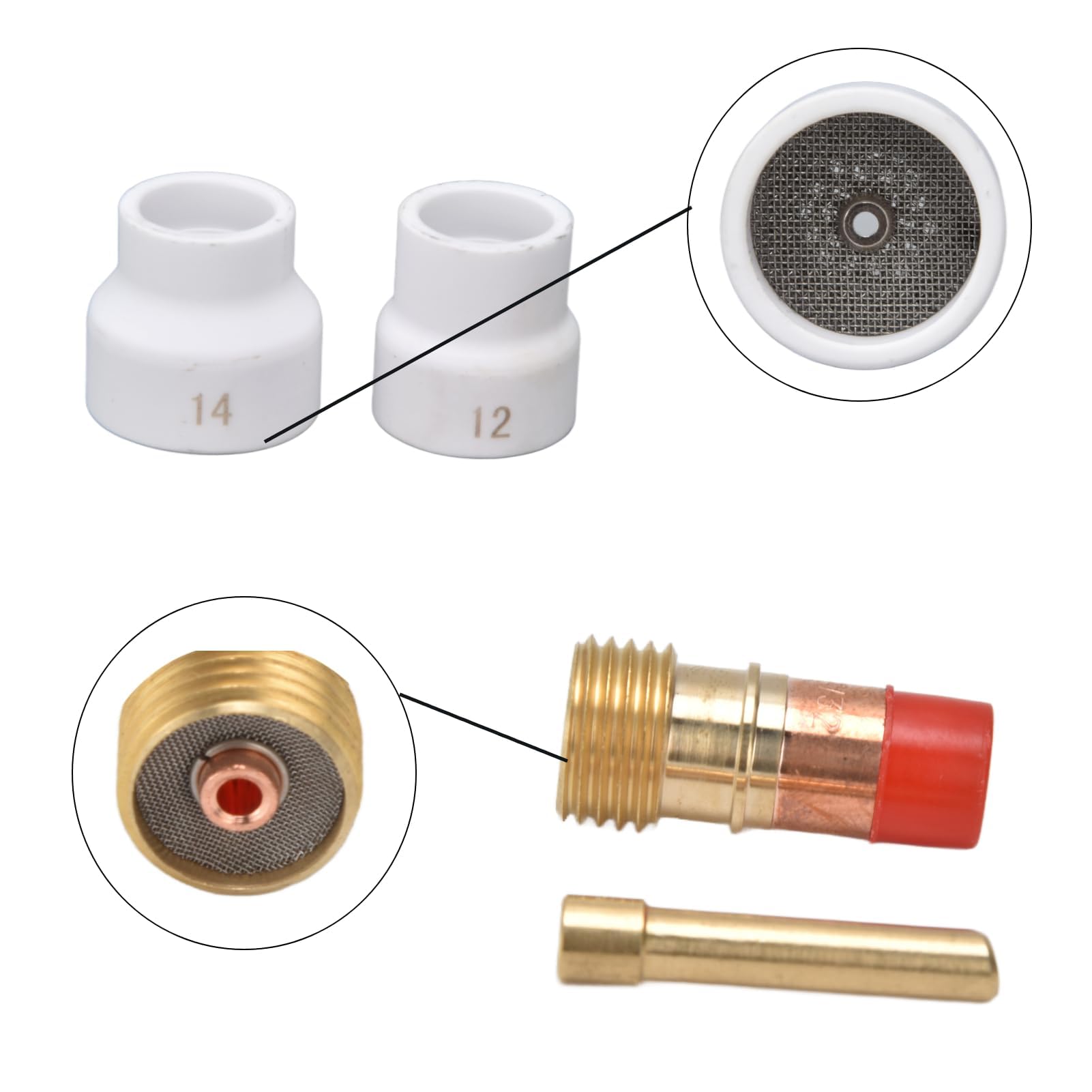 4 Pièces Kit de Lentilles à Gaz Buse en Céramique Blanche Connecteur de Porte-électrode à Biseau Court Accessoires de Soudage TIG pour WP 17 18 26