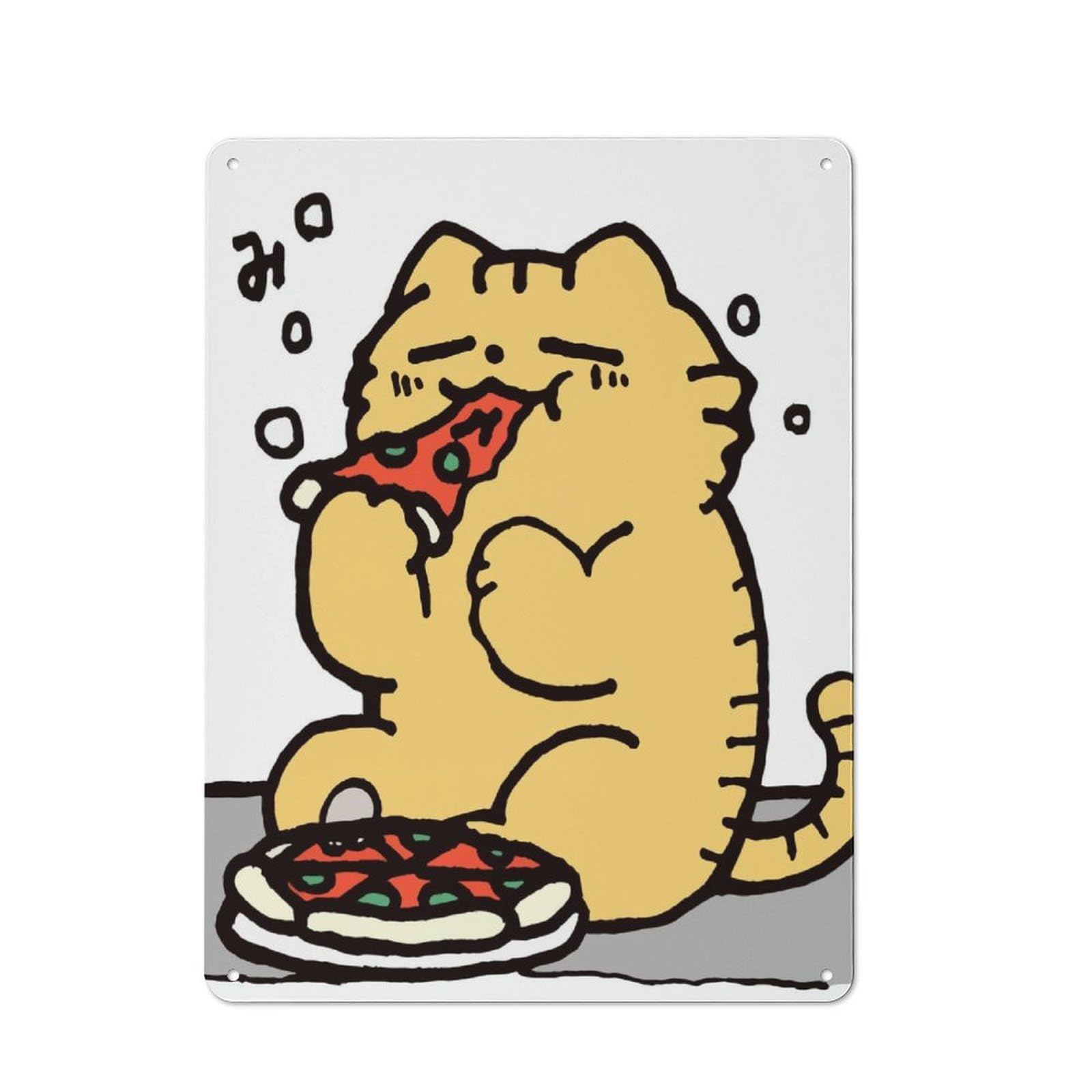 Junmoney Cat Eating Pizza Creative Metal Wall Decor 40X30cm, Metal Desk Wall Sign For Hobby Room, Office, Lounge Or Living Room