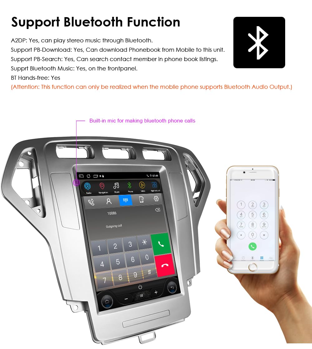 Ossuret Autoradio para Ford Mondeo MK4/Galaxy (2007-2010) (Solo Aire Acondicionado automático), 9.7 Zoll Android 13 Pantalla Táctil 2+32GB Navegación GPS con Carplay Android Auto WiFi Bluetooth USB