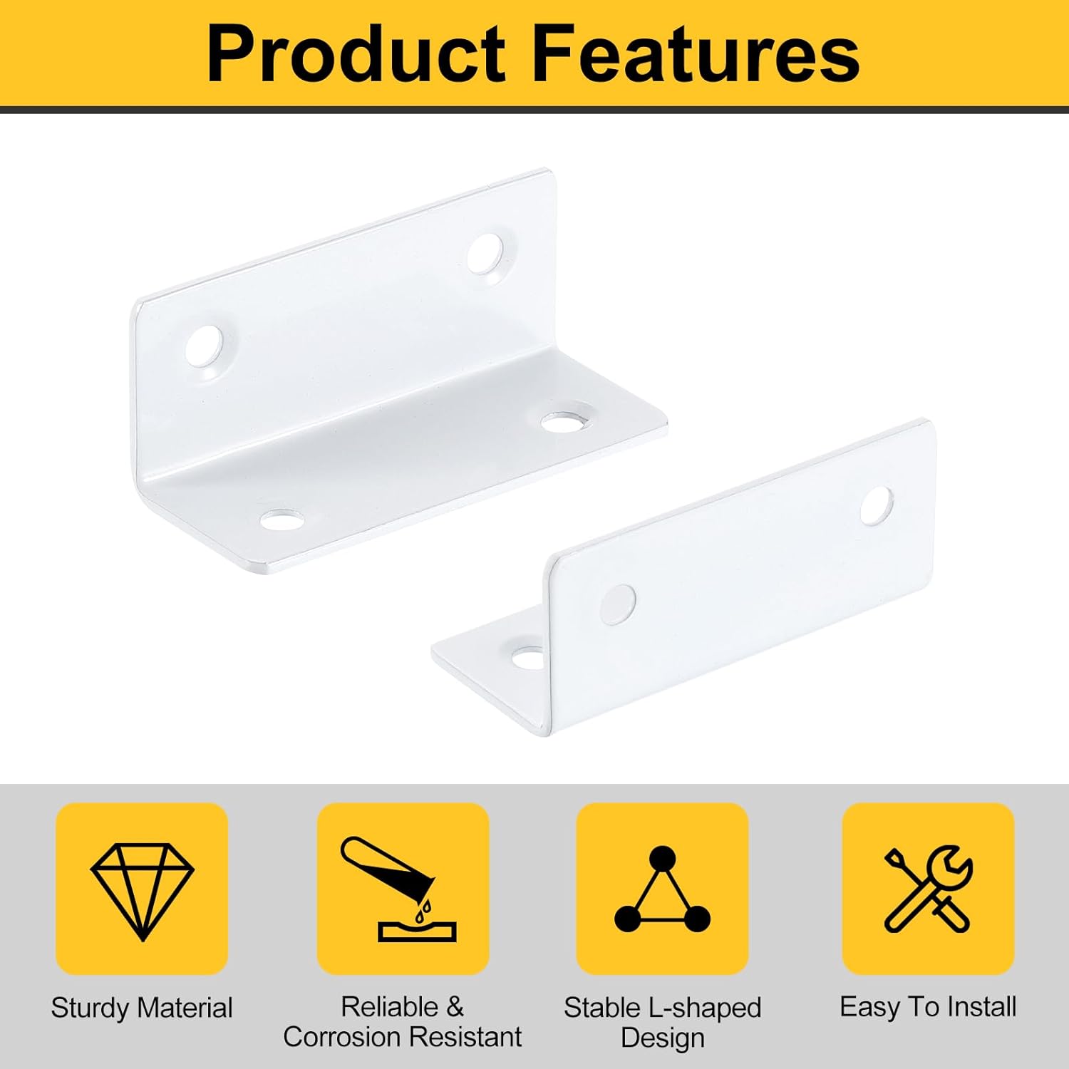 uxcell 4Pcs L-Shaped Brackets Corner Brace, 0.98"x0.98"x2.36" Corner Bracket Shelf Bracket Right Angle Brackets for Wood Shelves Furniture (25x25x60mm, White)