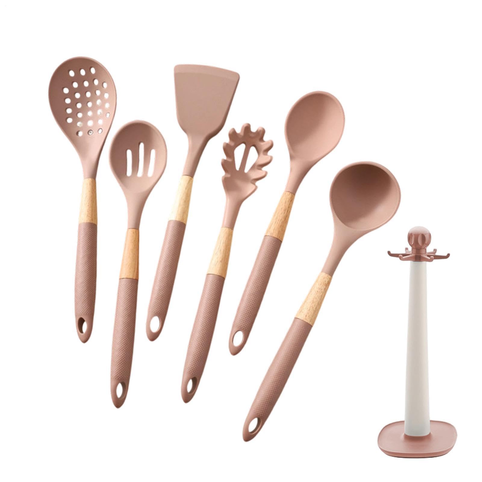 Utensilios de Cocina de Silicona Set de 7 Piezas con Mango Largo, | Utensilios de Cocina para Cocinar para Hogar, Apartamento, Restaurante, Camping, Cocinar,