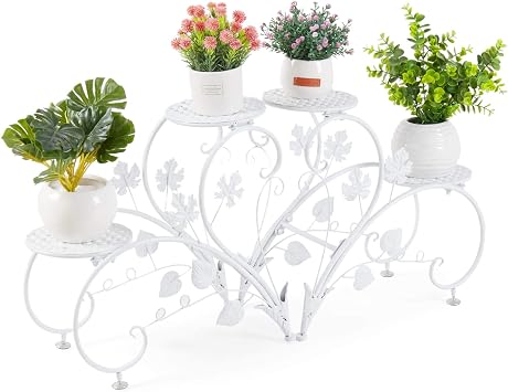 unho Plant Stand Heart Shaped Set of 2 Metal Flower Racks Potted Iron Planter Display Shelves Holder for Patio Garden Entryway Home Decors White