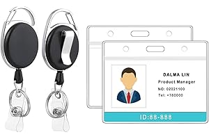 2 Pack Horizontal Lanyard ID Badge Holder with Clip, Carabiner Reel Clip...