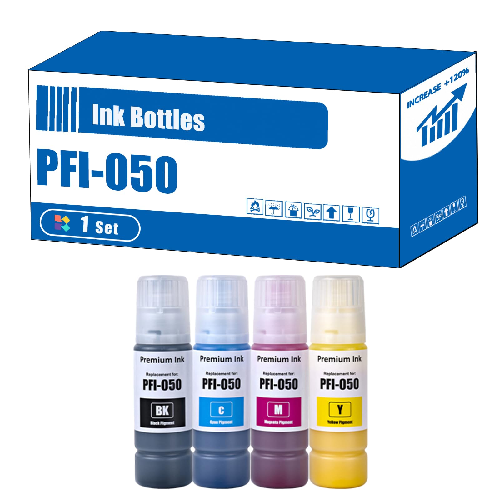 PFI-050 Ink Bottles Compatible for Canon imagePROGRAF TC-20 TC-20M TC-21 TC-21M Printers, High Yield 1400 Pages, Accurate Imaging Rich Colors (1 Set)