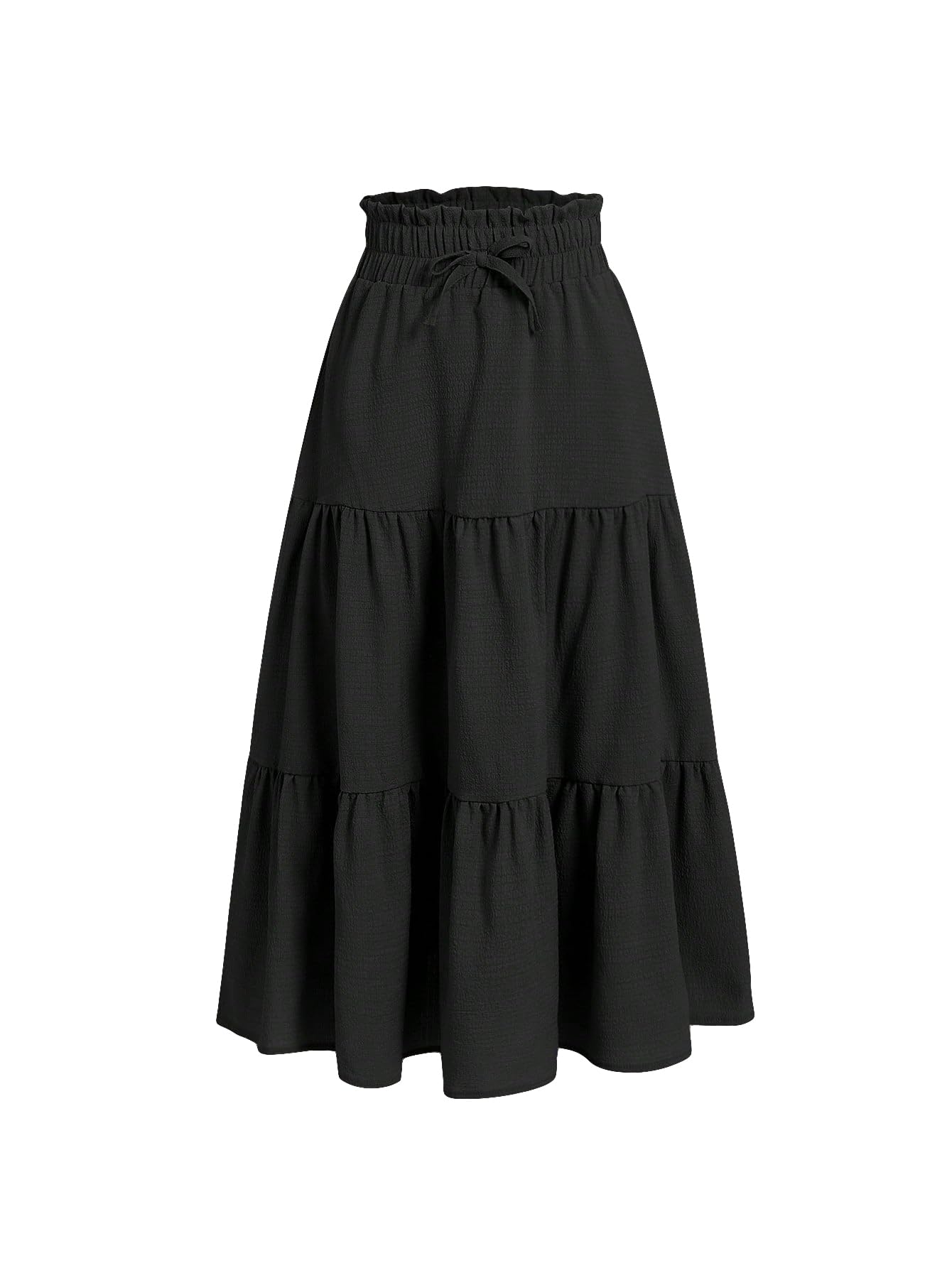 SweatyRocks Girl's Casual Solid Drawstring Waist Ruffle Hem Midi Skirt A Line Skirts