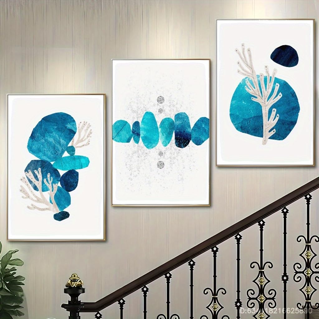 JKEVCBIAX Modern Teal & Turquoise Coral Reef Canvas -Minimalist Marine Prints Suitable Modern Aesthetic Indoor Wall Decor(60x90cmx3/NO frame)