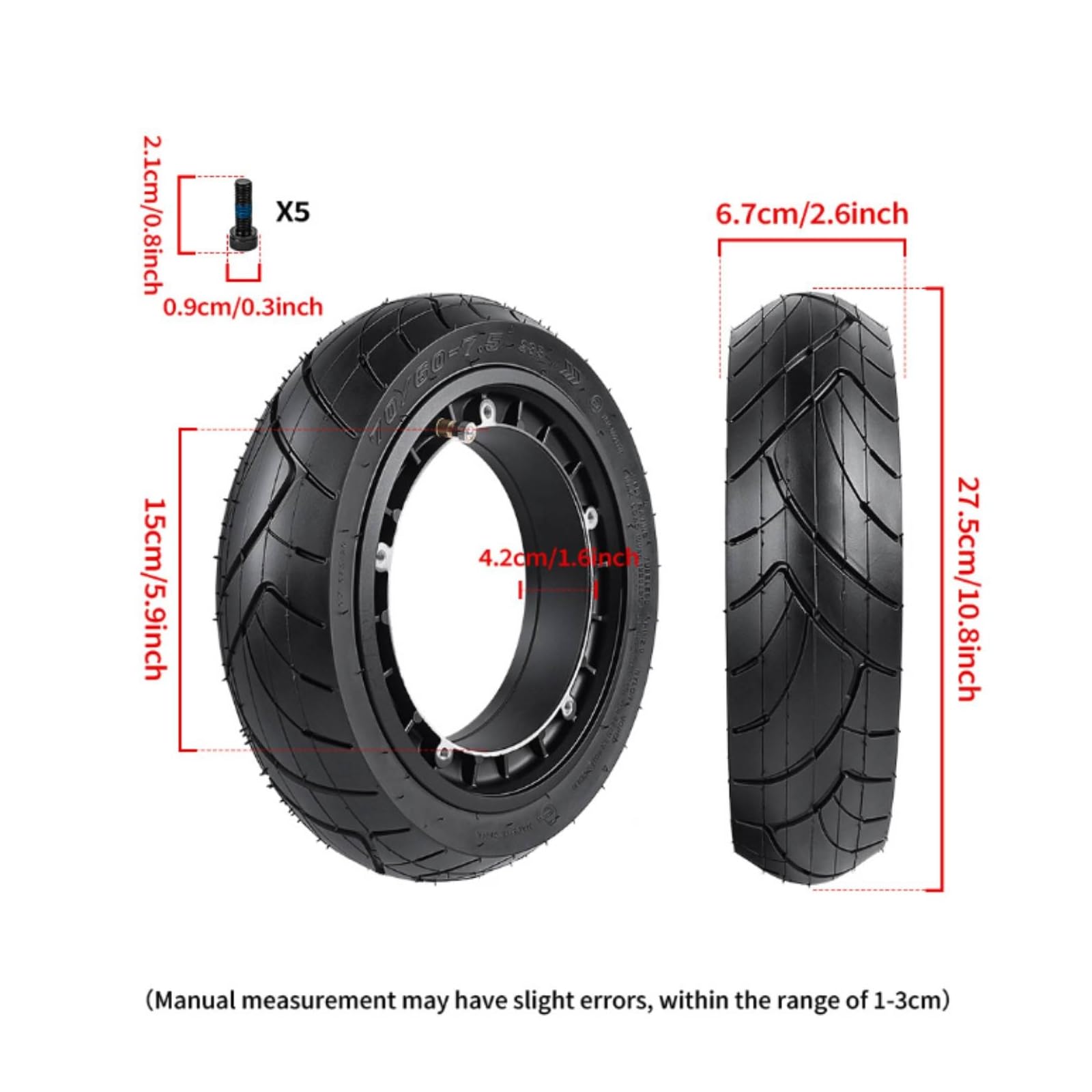 Generic Mozzo Ruota Scooter Ruota Cerchio Pneumatico Tubeless con Battistrada Largo Arrotondato Aderenza E Stabilità su Diverse Strade Materiali Resistenti
