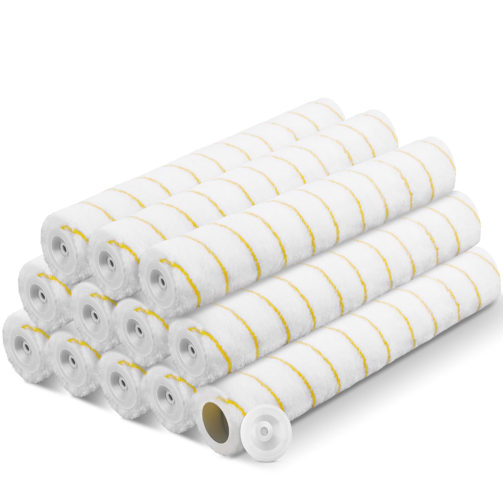 Jinei 12 Pcs 18 Inch Paint Roller Covers 3/8" Nap Roller Covers Large Paint Roller Sleeves Microfiber Wide Paint Rollers for Wall, Ceiling, Painters, Painting Surfaces (Yellow, White)