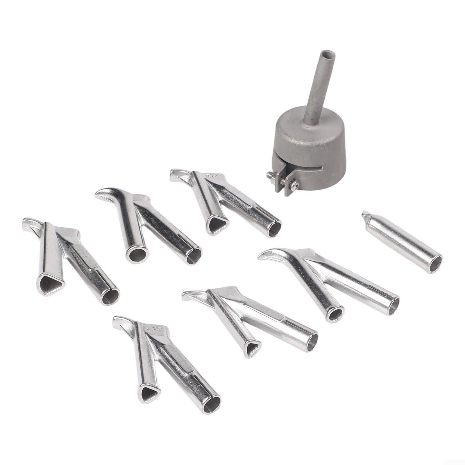8 boquillas de soldadura de acero inoxidable para aparatos de aire caliente de 32 mm, redondo/triángulo/boquilla para soldadura de plástico PVC PP, compatible con 1500-2000 W