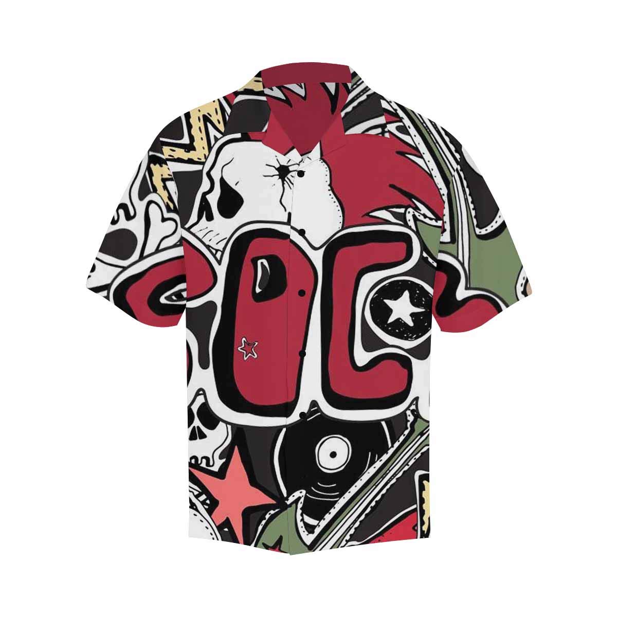 InterestPrint Men's Short Sleeve Hawaiian Shirts with Black Button V-Neck Crazy Punk Rock Skulls, Pi