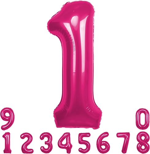 Miniatura 10 de Globos de helio de 40 pulgadas color rosa intenso con el número 8, tamaño extra grande, globos de helio de aluminio de Mylar 8 para fiestas de