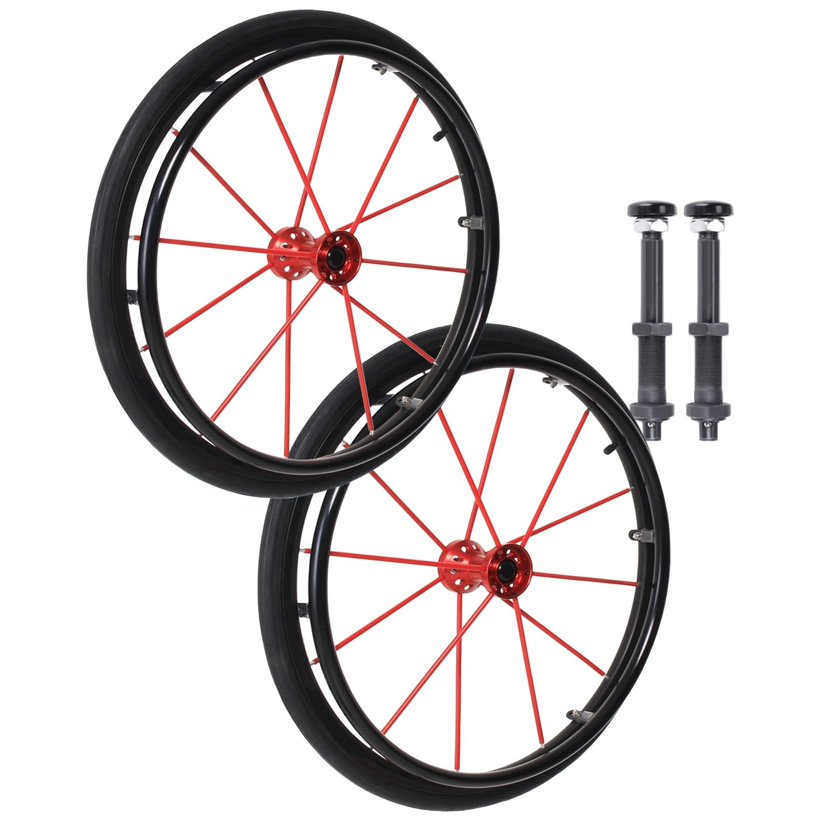 Lkylgyu Red 2 Pcs Wheelchair Rear Wheels 24" Pneumatic Rubber Tires,Quick Release Aluminum Hub With Bearing And Axle 1/2" Replacement Wheelchair Wheels,Manual Wheelchair Rear Wheel(Red)