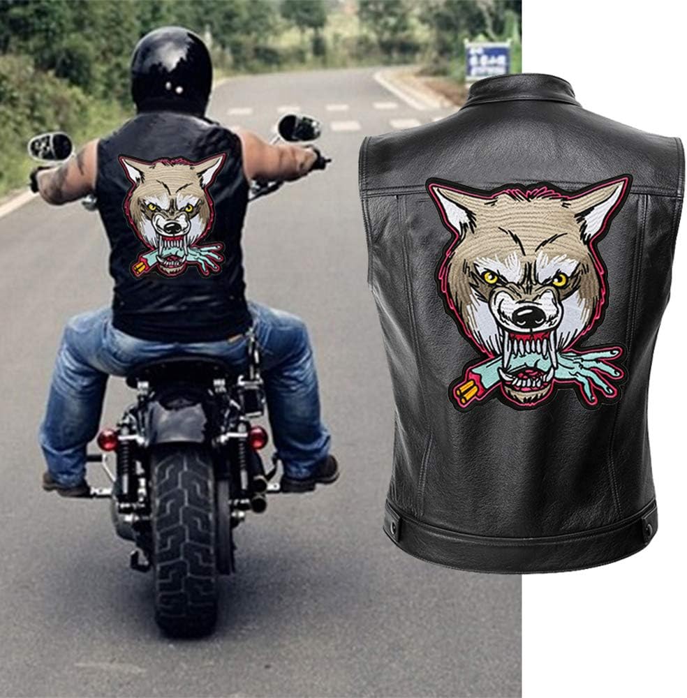 12.4'' Wolf Patch Large Motorcycle Backpack Patches Punk Rocker Rider Motorcycle Biker Back Patches Jacket Patches Applique Iron on/Sew on Embroidered Iron On Patch for Jackets | (Wolf)