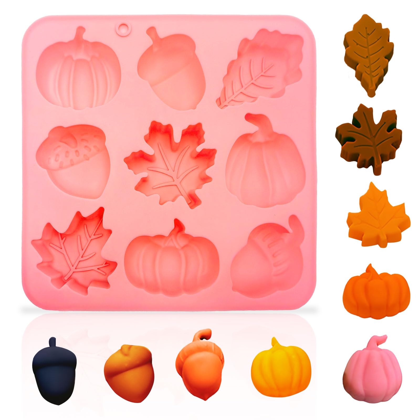 Pumpkin Silicone Mold, Autumn Silicone Chocolate Molds, Maple Leaf Acorns Shaped Fondant Molds for Autumn Harvest, Thanksgiving DIY Cupcake Cake Topper Decoration