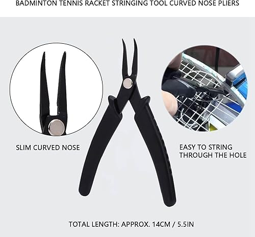 Miniatura 3 de Alicates curvados para raqueta de bádminton de 5.5 in, acero al carbono con mango ergonómico (para raquetas de tenis, negro)