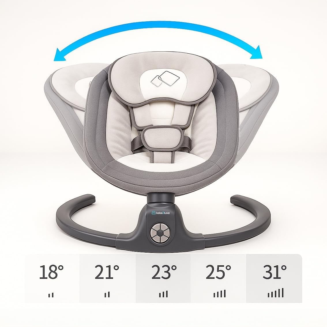 BEBE2LUXE AVA, Sdraietta dondolo automatico per neonato fino a 9 kg, Altalena Eletrica con Melodie, Telecomando,Timer, silenzioso (Grigio)