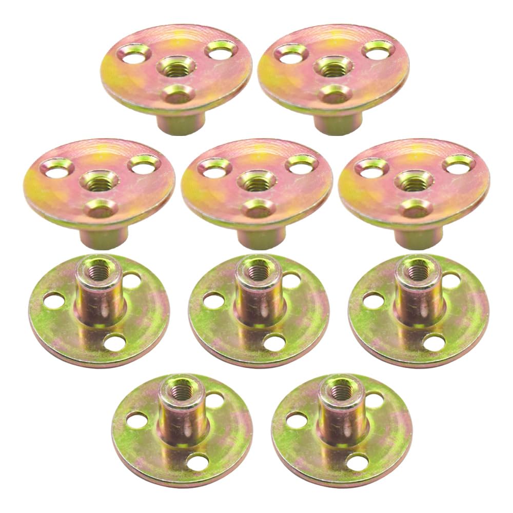 10 dadi flangiati a T dado M6 Brad foro a T flangia con base rotonda filettatura interna, dado a vite a 3 fori per fissaggio e collegamento di legno (M6/FL-LM)
