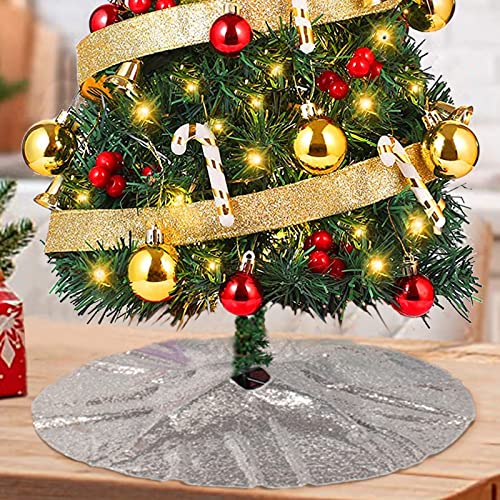 Mini Tree Skirt Silver-Sequin Christmas Tree Skirt-24lnch Christmas Sequin Tree Skirt SantaÂ TreeÂ Skirt Christmas Tree Decoration Samll Tree Skirt for Small/Slim/Pencil/Tabletop Trees