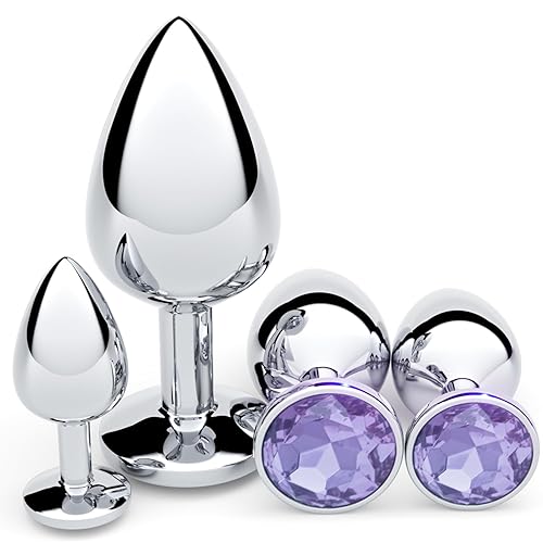 Anal Plug Beginner Set - 4 PCS Jewel Butt Plugs Sex Toy Anal Training Kit- G Spot Anal Sex Adult Toy for Beginner Adult Unisex Women and Men Couple - Purple