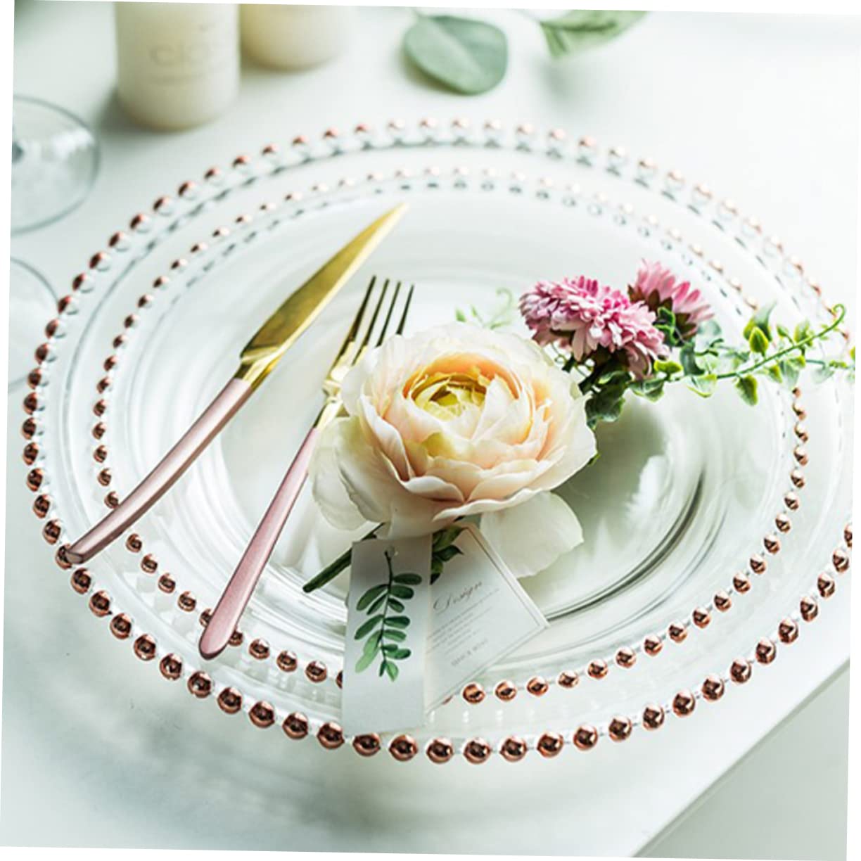 Amosfun Westlicher Steak Glasteller aus Glas, Goldfarben, 1 Stück
