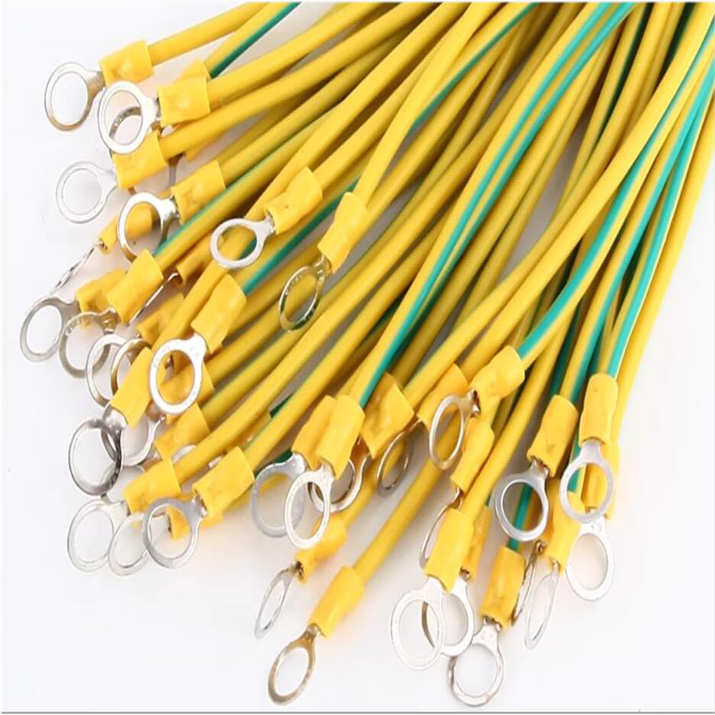 6mm² Gelbgrünes Erdungsband, Kupferbrücken-Überbrückungskabel mit 6mm Öffnung, 100 Stück(200mm)