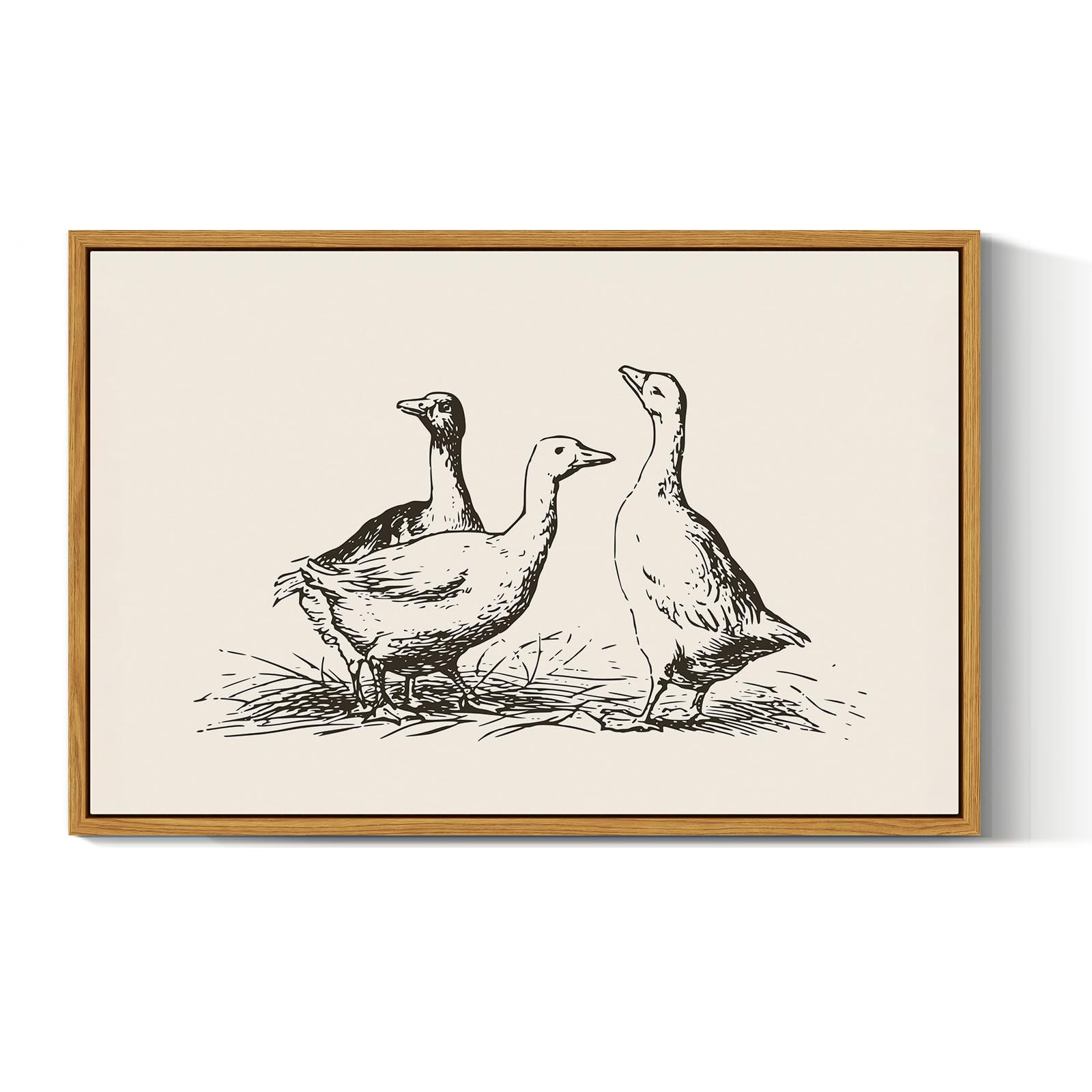 ARPEOTCY Vintage Framed Canvas Wall Art, 16x24 Inch Sketch Cute Duck Picture Nursery Decor, Large Animal Wall Art for Living Room Bedroom, Vintage Rustic Retro Home Decor Aesthetic